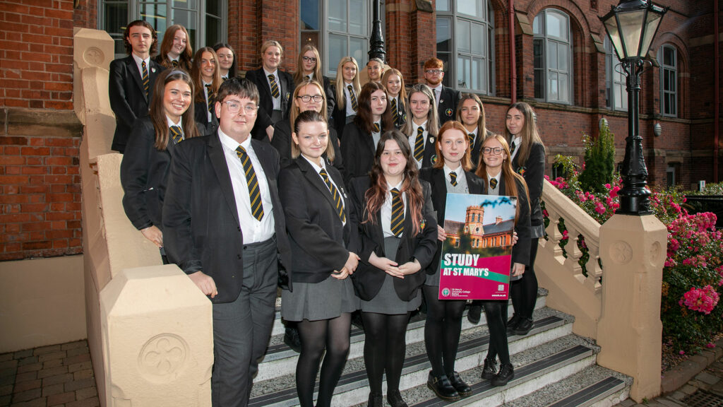 Open days group photo at St Marys Entrance steps