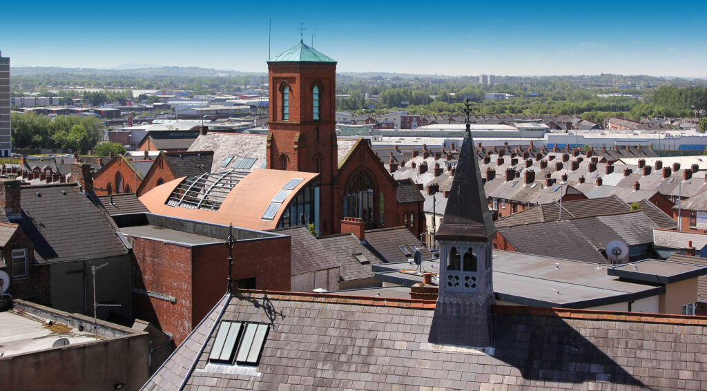 Culturlann photo taking from tower view from St Marys College