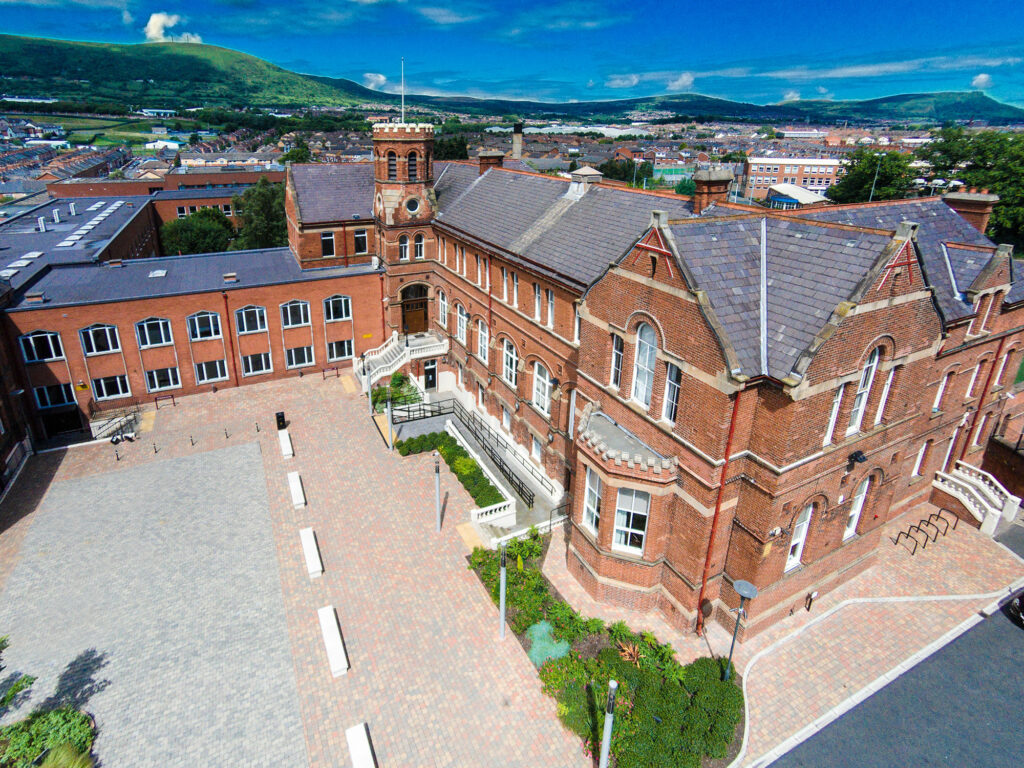 St Marys University College drone picture of front carpark