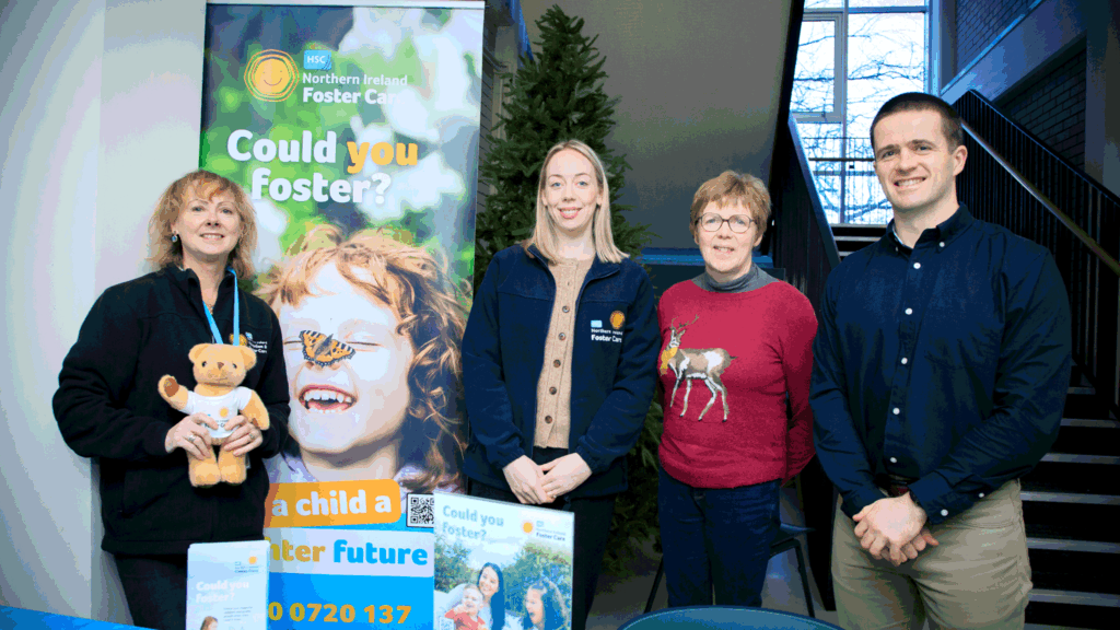 Staff from HSC NI Foster Care visit st marys university college to meet and chat with students