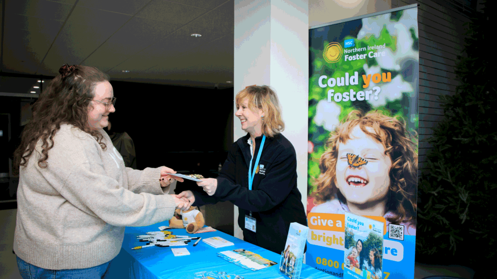 Staff from HSC NI Foster Care visit st marys university college to meet and chat with students