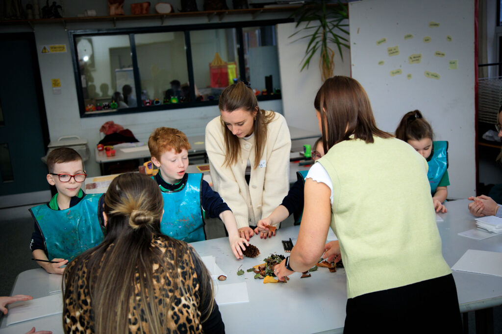 art workshop with PGCE students from SMUCB and children from Bunscoil Phobal Feirste Primary School